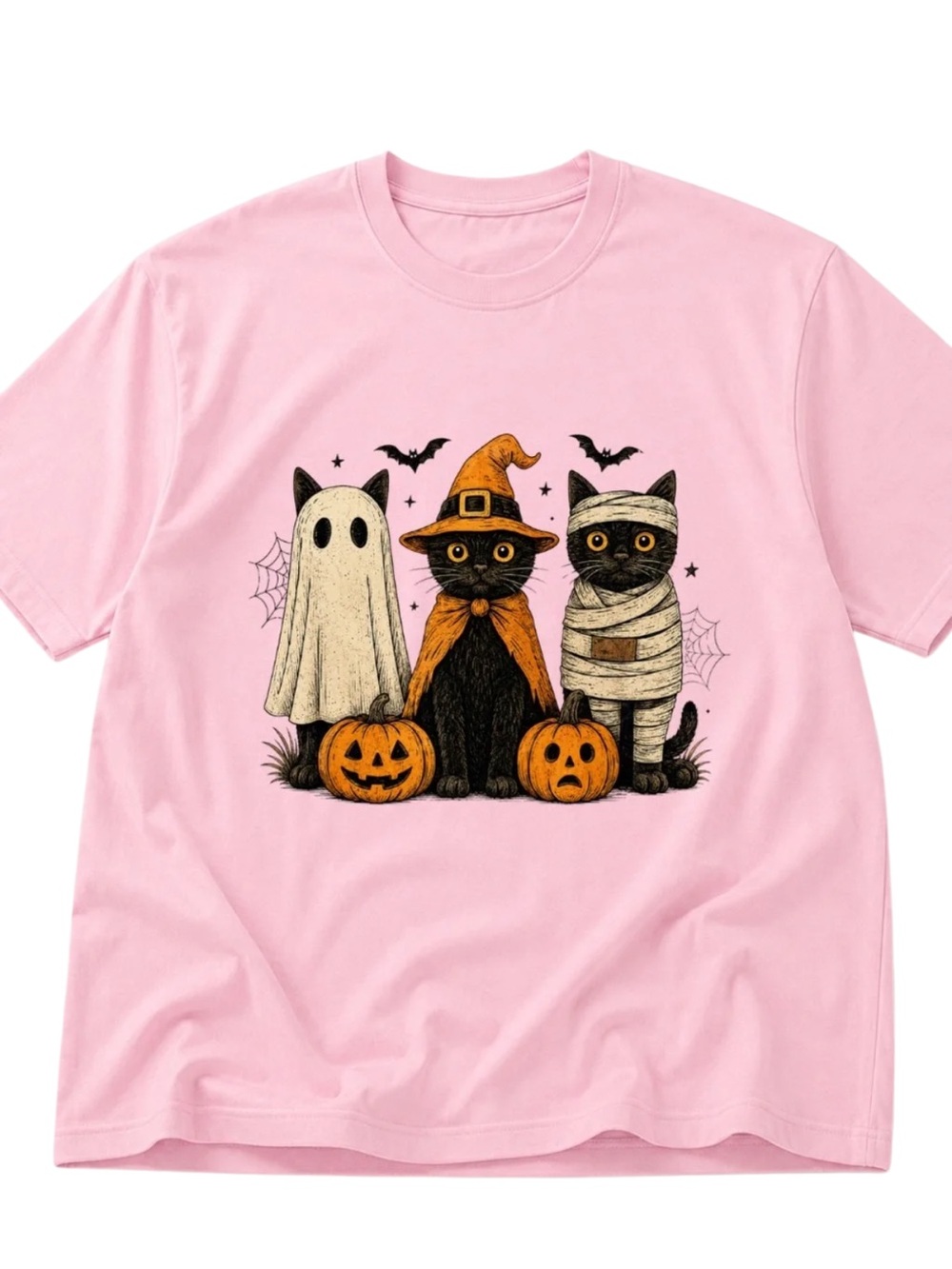Gildan Halloween Cats Graphic T-Shirt - Pink